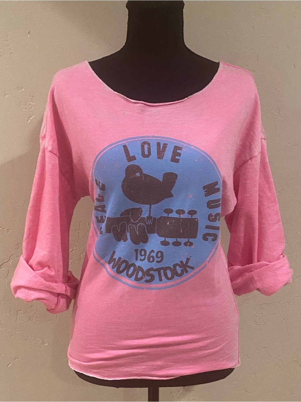 Recycled Karma Woodstock 1969 Pink Graphic Long Sleeve lightweight sweatshirt